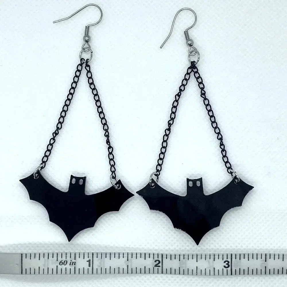 3 for $13 New black bat chain earrings plastic dangle bat earrings Halloween - Picture 3 of 3